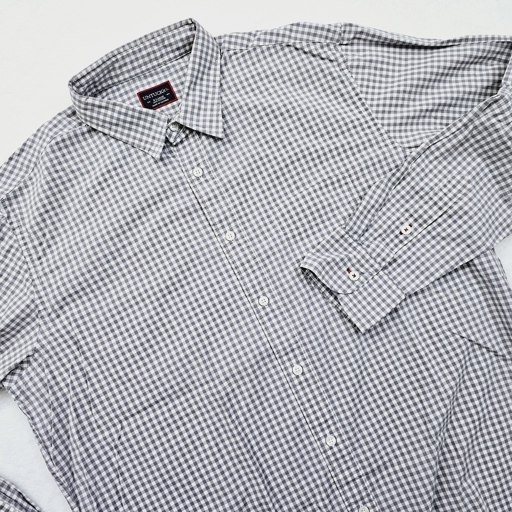 UNTUCKit Mens XL Gray Plaid Check Cotton Button Up Shirt Preppy Classic Oldmoney
